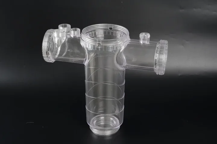 Clear Threaded Manifold Clear injection molded fluid manifold with threaded features