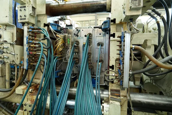 Injection Mold Installed in Machine Injection mold installed in an injection molding machine